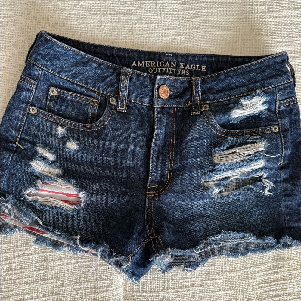 American Eagle Outfitters Blue Distressed Jean Shorts